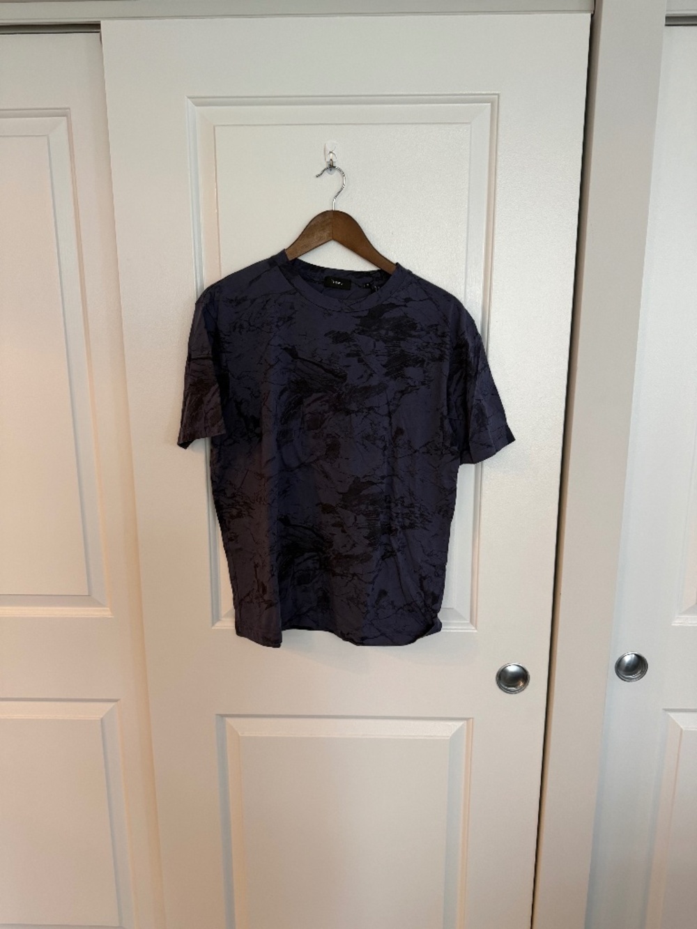 Theory Racer Tee CL Men’s Cotton Marble Jersey T-Shirt Medium Purple Black